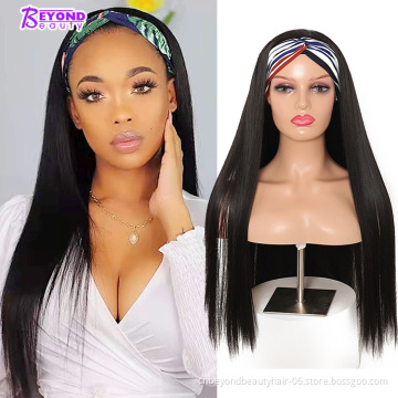Headband Wigs for Black Women Black Straight Wig with Headband Long Synthetic Headband Wig